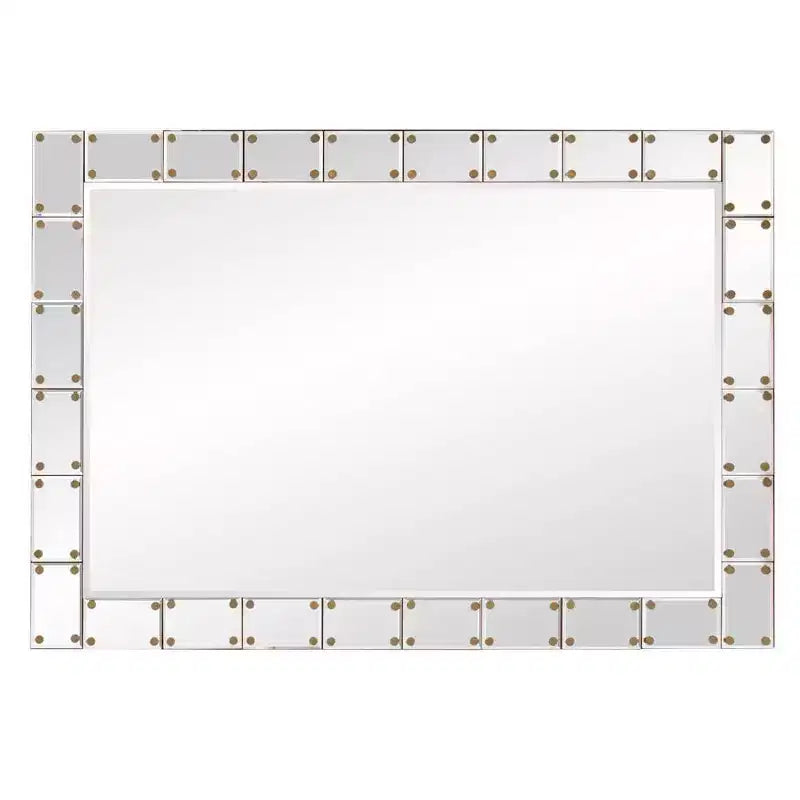Specchio da parete rettangolare con cornice a specchio trasparente borchiata color bronzo, singolo