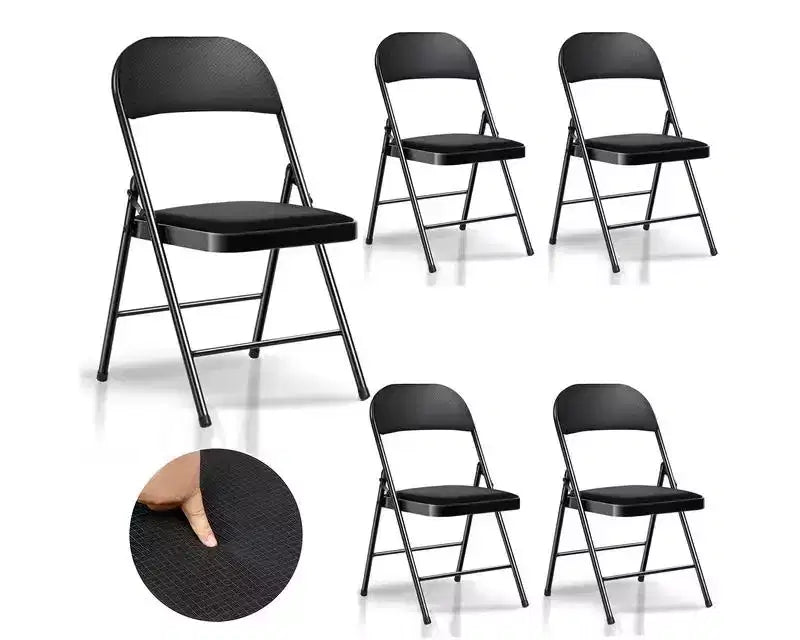SUGIFT Black Padded Fabric Folding Chair Set of 4
