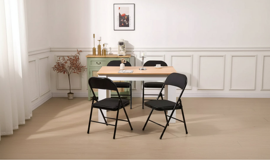 Sedia Pieghevole Imbottita Nera, Set da 4