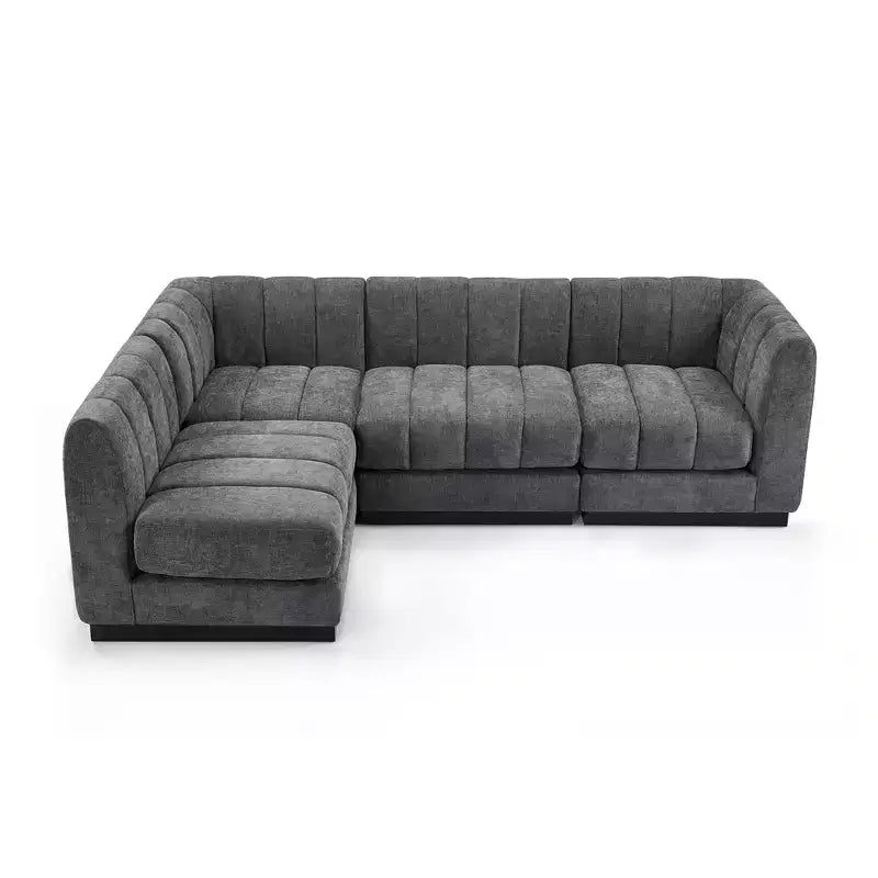 Divano componibile a L in ciniglia, 4 posti, Beige / Grigio / Verde