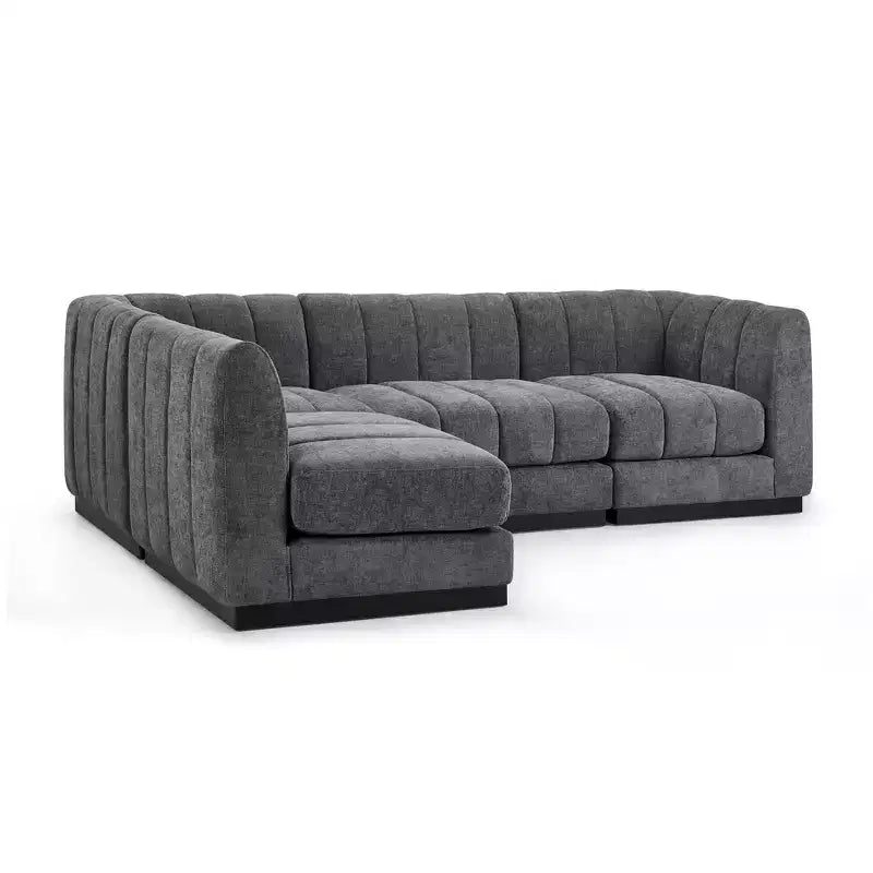 Divano componibile a L in ciniglia, 4 posti, Beige / Grigio / Verde