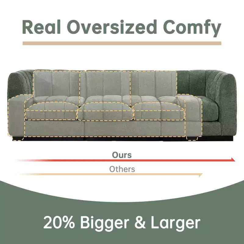Divano componibile a L in ciniglia, 4 posti, Beige / Grigio / Verde