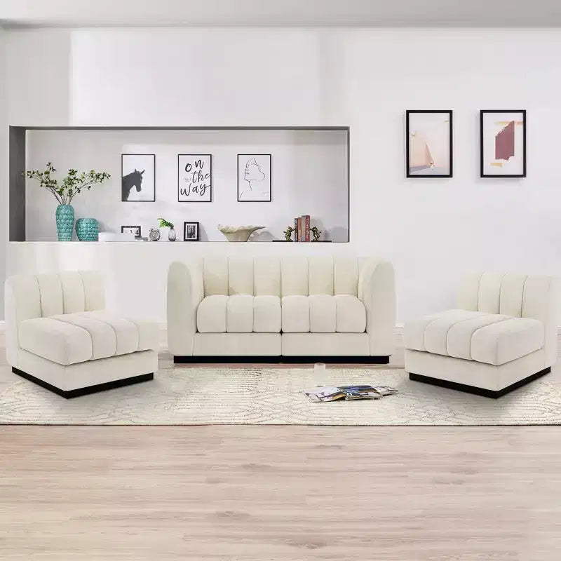 Divano componibile a L in ciniglia, 4 posti, Beige / Grigio / Verde