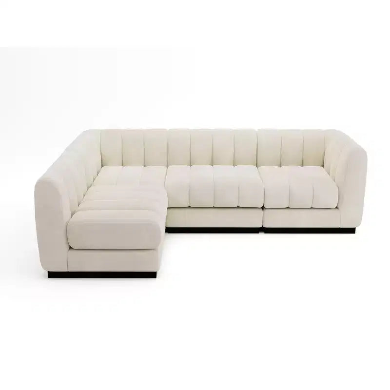 Divano componibile a L in ciniglia, 4 posti, Beige / Grigio / Verde