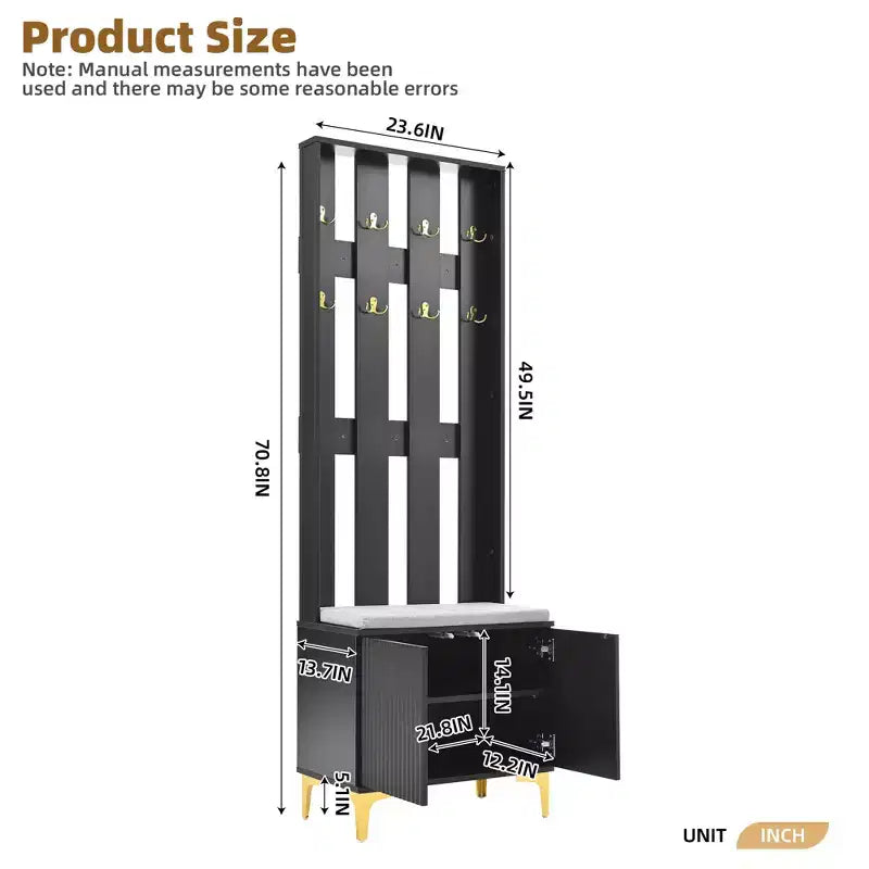 Albero da ingresso bianco 4 in 1 con panca imbottita, ganci e scarpiera – 1 persona