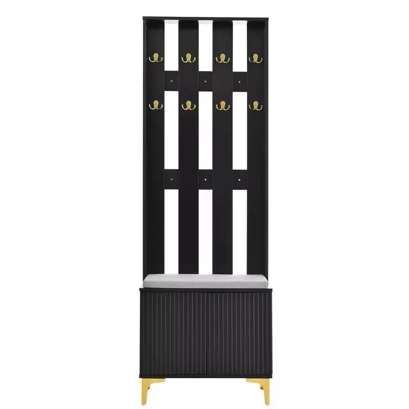 Albero da ingresso bianco 4 in 1 con panca imbottita, ganci e scarpiera – 1 persona
