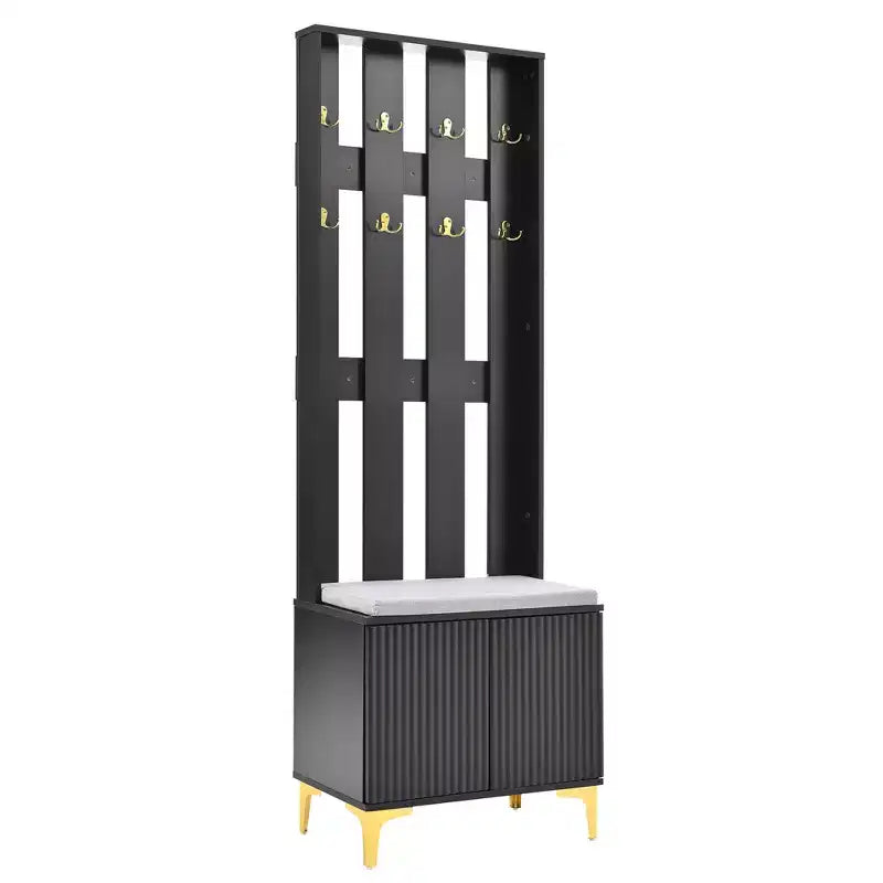 Albero da ingresso bianco 4 in 1 con panca imbottita, ganci e scarpiera – 1 persona