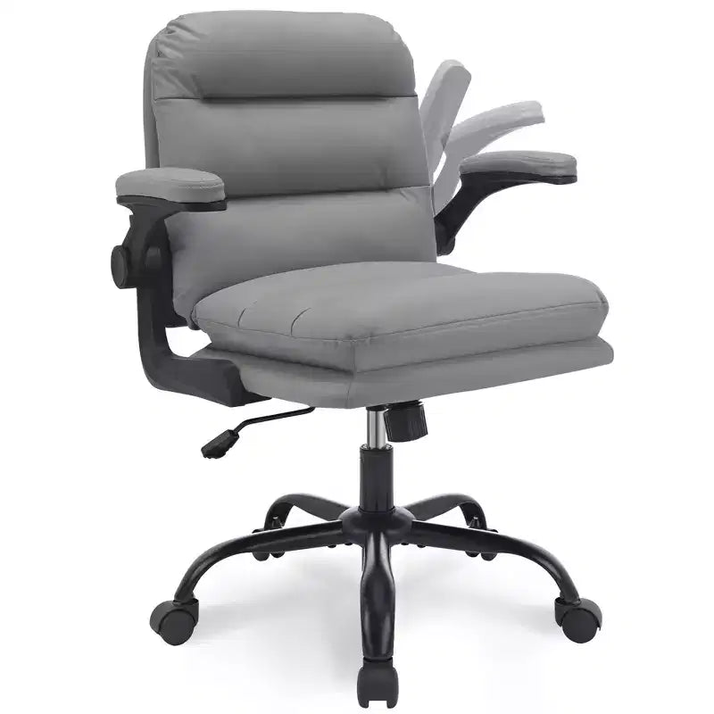 Sedia da ufficio girevole in pelle PU con schienale alto, grigia/bianca, con braccioli ribaltabili, 1 persona