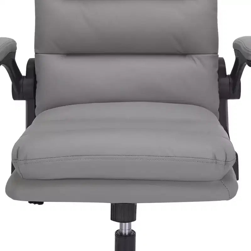 Sedia da ufficio girevole in pelle PU con schienale alto, grigia/bianca, con braccioli ribaltabili, 1 persona