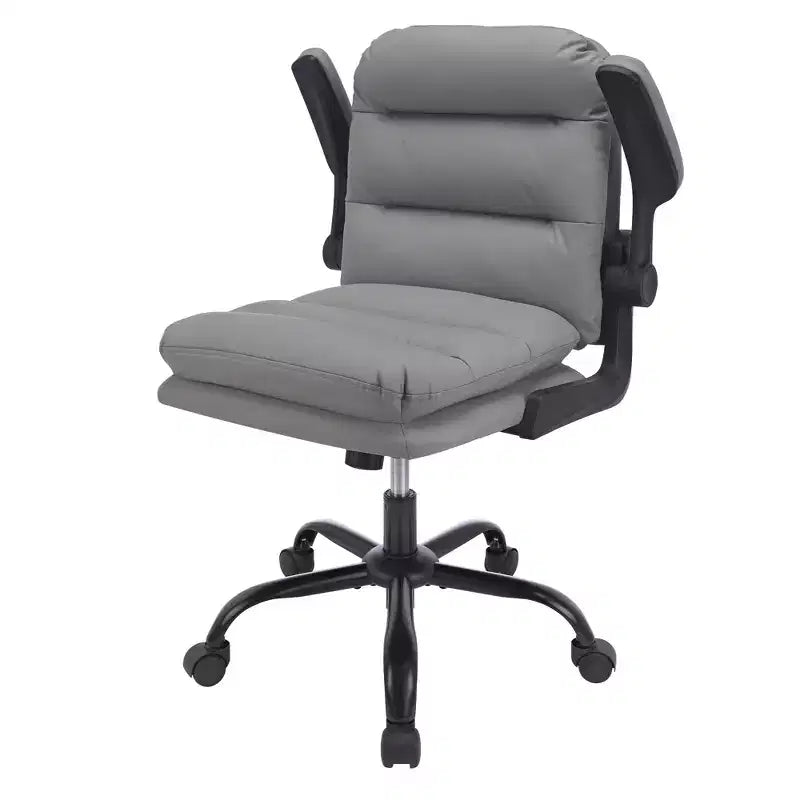 Sedia da ufficio girevole in pelle PU con schienale alto, grigia/bianca, con braccioli ribaltabili, 1 persona