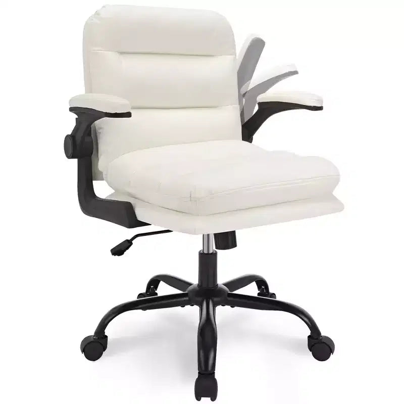 Sedia da ufficio girevole in pelle PU con schienale alto, grigia/bianca, con braccioli ribaltabili, 1 persona