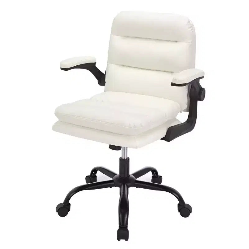 Sedia da ufficio girevole in pelle PU con schienale alto, grigia/bianca, con braccioli ribaltabili, 1 persona