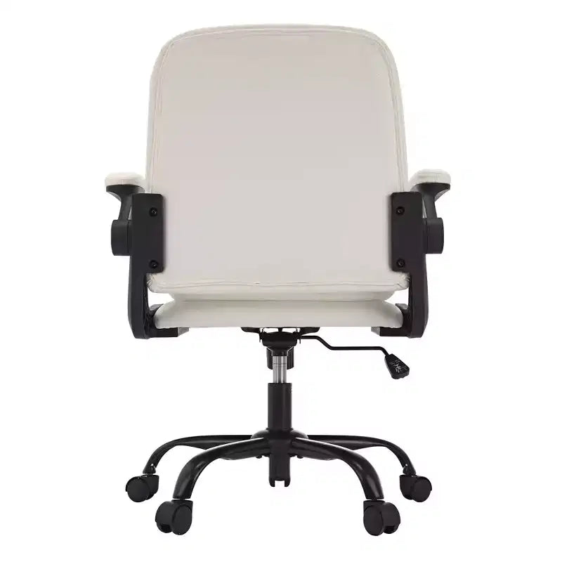 Sedia da ufficio girevole in pelle PU con schienale alto, grigia/bianca, con braccioli ribaltabili, 1 persona