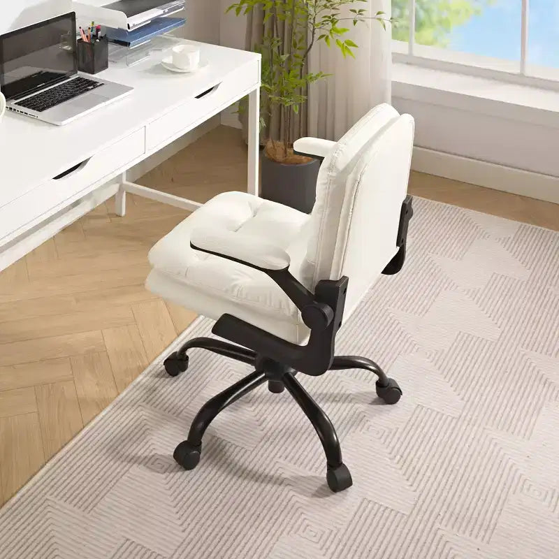 Sedia da ufficio girevole in pelle PU con schienale alto, grigia/bianca, con braccioli ribaltabili, 1 persona