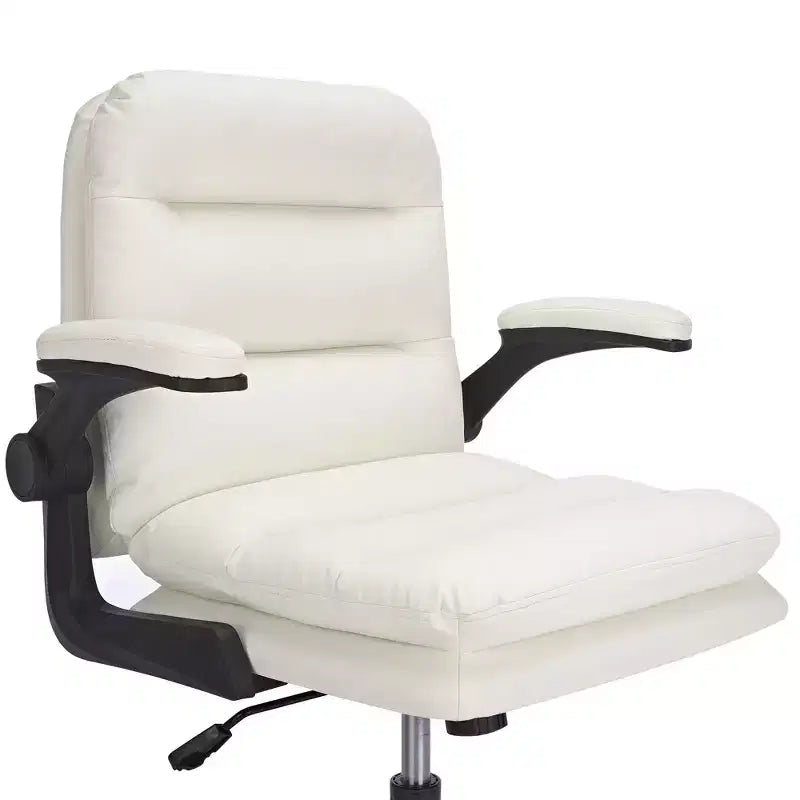 Sedia da ufficio girevole in pelle PU con schienale alto, grigia/bianca, con braccioli ribaltabili, 1 persona