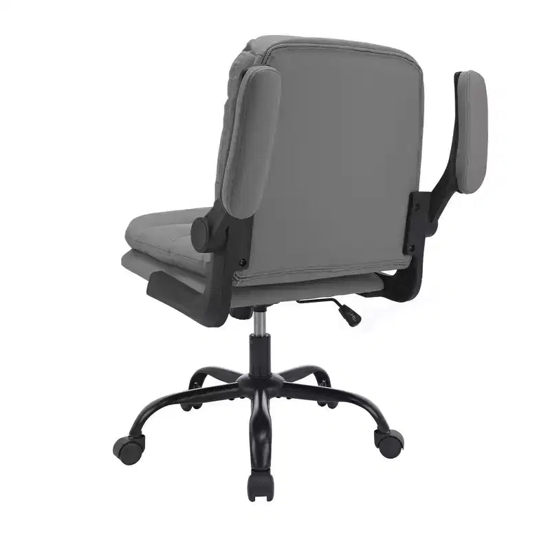 Sedia da ufficio girevole in pelle PU con schienale alto, grigia/bianca, con braccioli ribaltabili, 1 persona