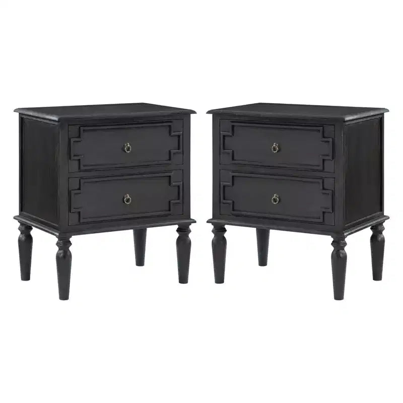 Tavolini Finali con 2 Cassetti Set da 2 con Stazione di Ricarica – Blu / Carbone / Noce, Stile Rustico, Per Adulti