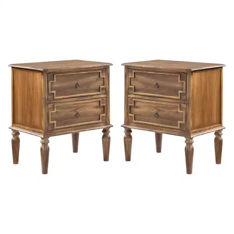 Tavolini Finali con 2 Cassetti Set da 2 con Stazione di Ricarica – Blu / Carbone / Noce, Stile Rustico, Per Adulti