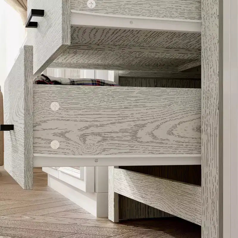 Comodino verticale a 5 cassetti, Marrone/Grigio, per adulti