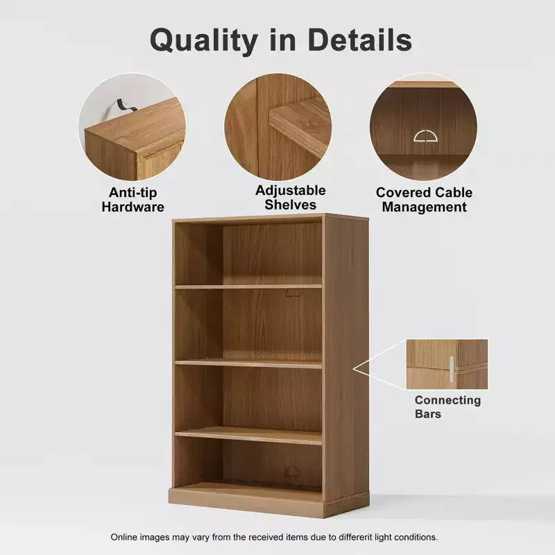 Mobile contenitore a giorno in legno naturale con ripiani regolabili e cassetto