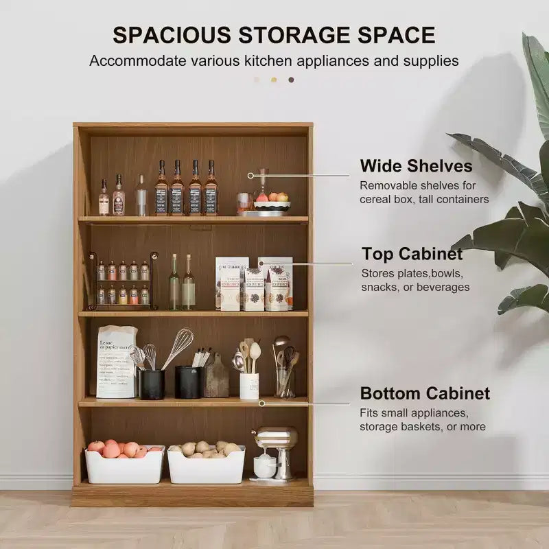 Mobile contenitore a giorno in legno naturale con ripiani regolabili e cassetto