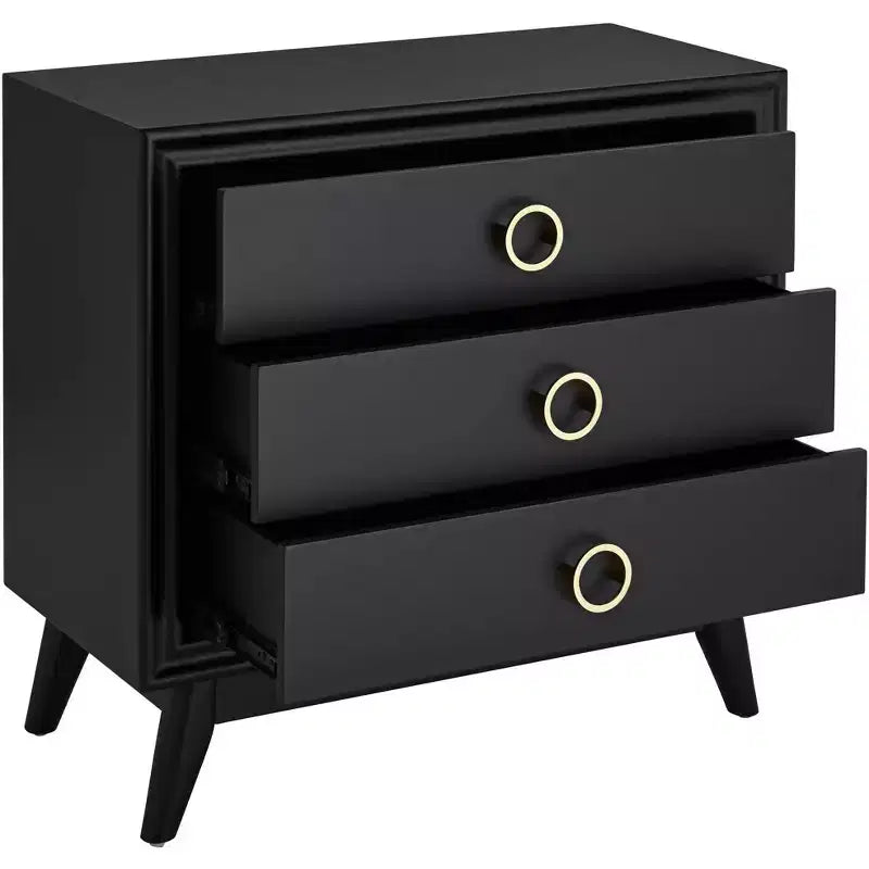 Cassettiera accentata nera a 3 cassetti di metà secolo, 1 persona