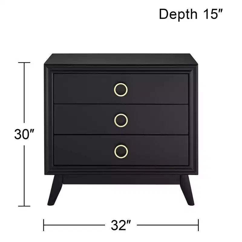 Cassettiera accentata nera a 3 cassetti di metà secolo, 1 persona