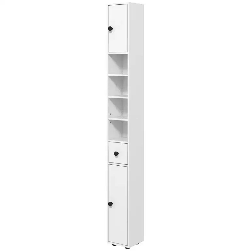 Mobiletto bagno a terra grigio/bianco con ante, cassetto e 8 ripiani