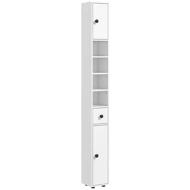 Mobiletto bagno a terra grigio/bianco con ante, cassetto e 8 ripiani