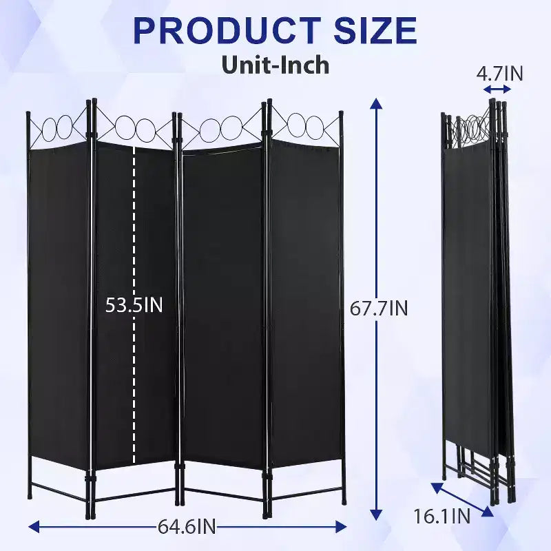Divisorio pieghevole a 4 pannelli da 1,7 m, beige/nero/blu/grigio/marrone chiaro, tessuto e struttura in metallo, per uso individuale