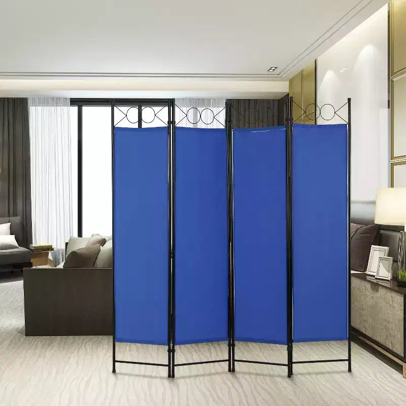 Divisorio pieghevole a 4 pannelli da 1,7 m, beige/nero/blu/grigio/marrone chiaro, tessuto e struttura in metallo, per uso individuale