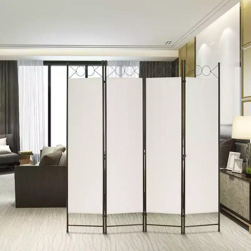 Divisorio pieghevole a 4 pannelli da 1,7 m, beige/nero/blu/grigio/marrone chiaro, tessuto e struttura in metallo, per uso individuale