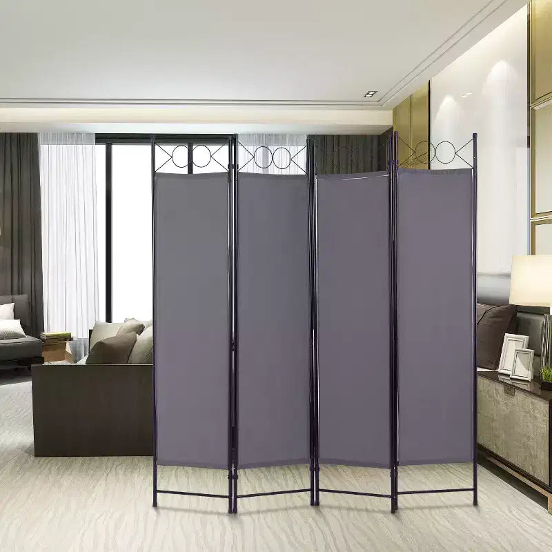 Divisorio pieghevole a 4 pannelli da 1,7 m, beige/nero/blu/grigio/marrone chiaro, tessuto e struttura in metallo, per uso individuale