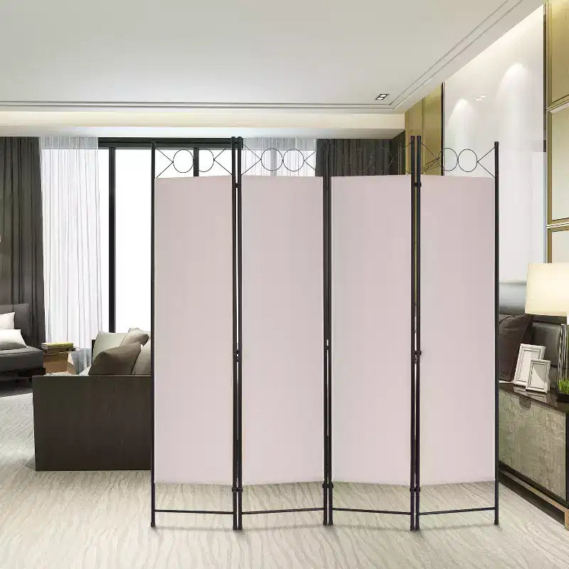 Divisorio pieghevole a 4 pannelli da 1,7 m, beige/nero/blu/grigio/marrone chiaro, tessuto e struttura in metallo, per uso individuale
