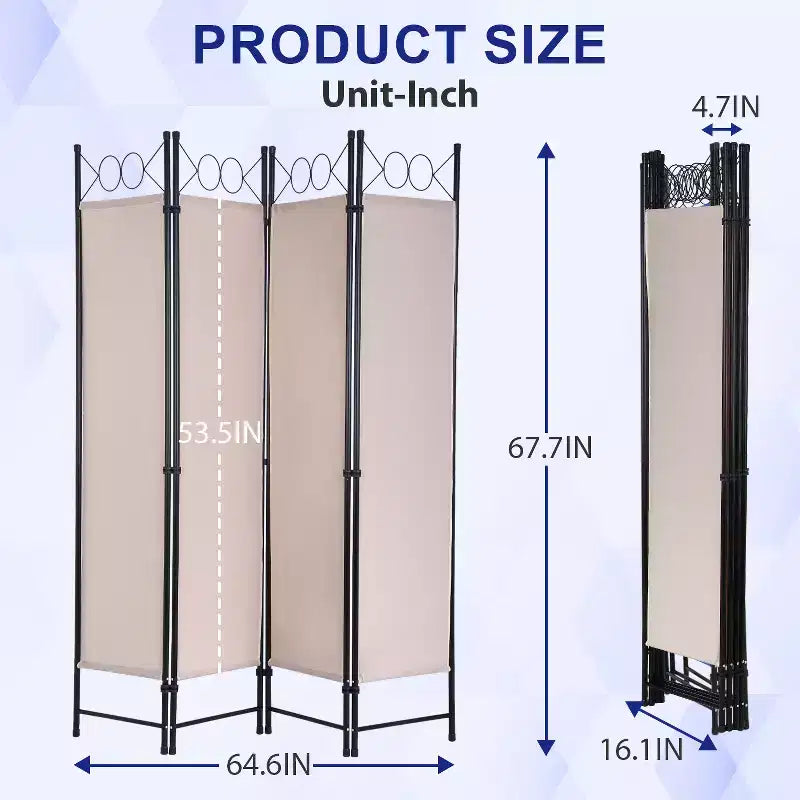 Divisorio pieghevole a 4 pannelli da 1,7 m, beige/nero/blu/grigio/marrone chiaro, tessuto e struttura in metallo, per uso individuale