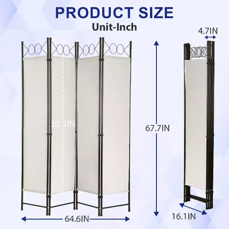 Divisorio pieghevole a 4 pannelli da 1,7 m, beige/nero/blu/grigio/marrone chiaro, tessuto e struttura in metallo, per uso individuale