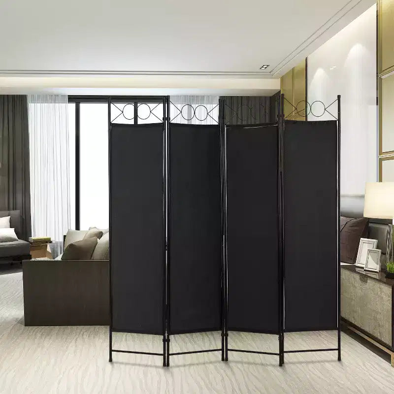 Divisorio pieghevole a 4 pannelli da 1,7 m, beige/nero/blu/grigio/marrone chiaro, tessuto e struttura in metallo, per uso individuale