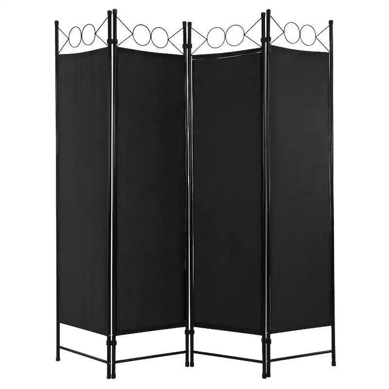 Divisorio pieghevole a 4 pannelli da 1,7 m, beige/nero/blu/grigio/marrone chiaro, tessuto e struttura in metallo, per uso individuale