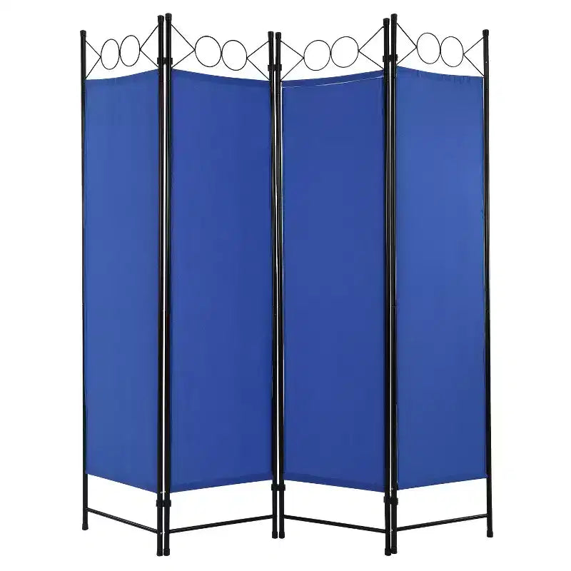 Divisorio pieghevole a 4 pannelli da 1,7 m, beige/nero/blu/grigio/marrone chiaro, tessuto e struttura in metallo, per uso individuale