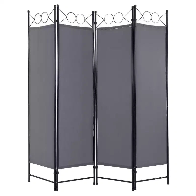Divisorio pieghevole a 4 pannelli da 1,7 m, beige/nero/blu/grigio/marrone chiaro, tessuto e struttura in metallo, per uso individuale