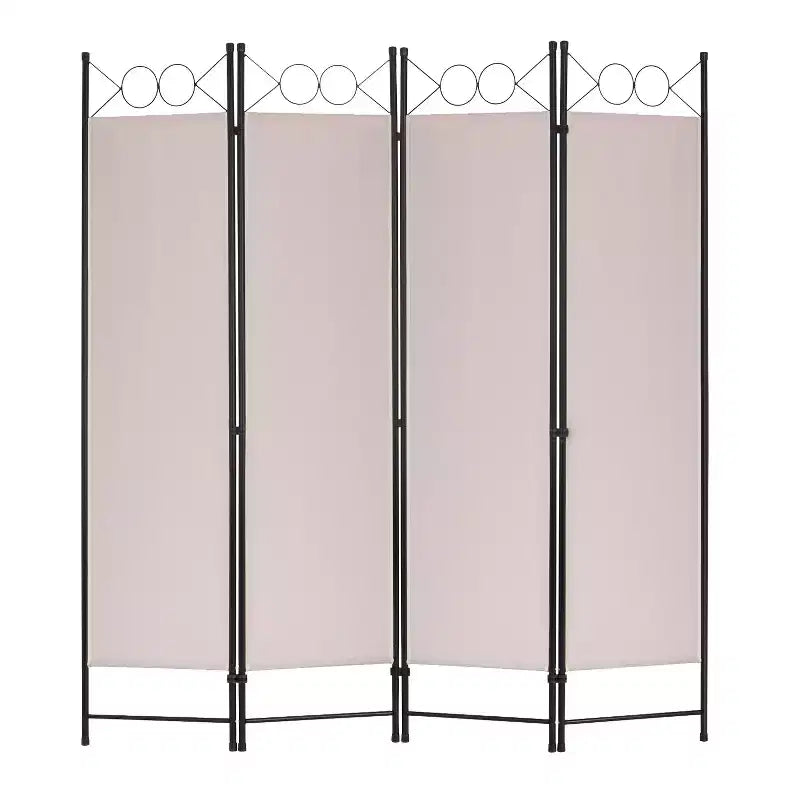 Divisorio pieghevole a 4 pannelli da 1,7 m, beige/nero/blu/grigio/marrone chiaro, tessuto e struttura in metallo, per uso individuale