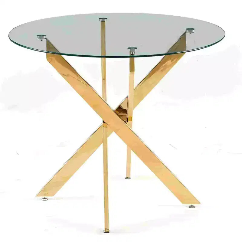 Tavolo da pranzo con piano in vetro e gambe a croce in metallo, oro/grigio, 1 persona