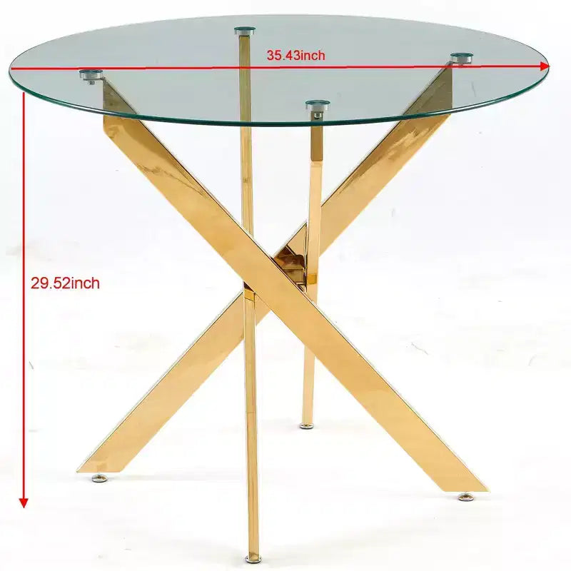 Tavolo da pranzo con piano in vetro e gambe a croce in metallo, oro/grigio, 1 persona