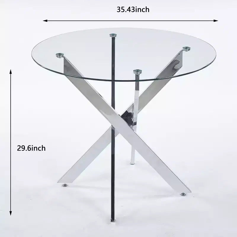 Tavolo da pranzo con piano in vetro e gambe a croce in metallo, oro/grigio, 1 persona