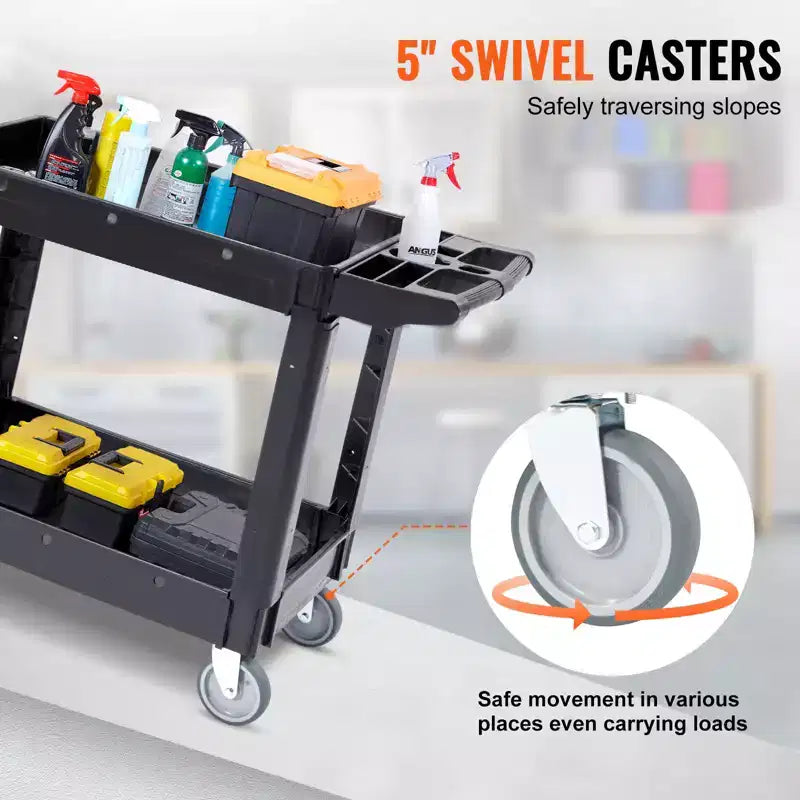 Carrello di servizio nero a 2 ripiani, capacità 250 kg