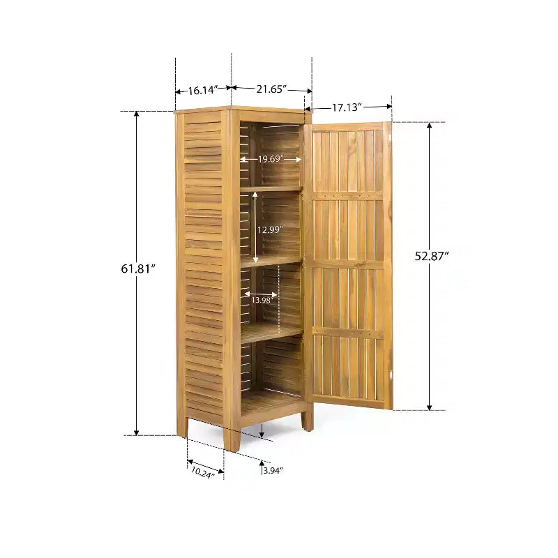 Mobile Contenitore in Legno di Teak Acacia con 3 Ripiani, 1 Anta