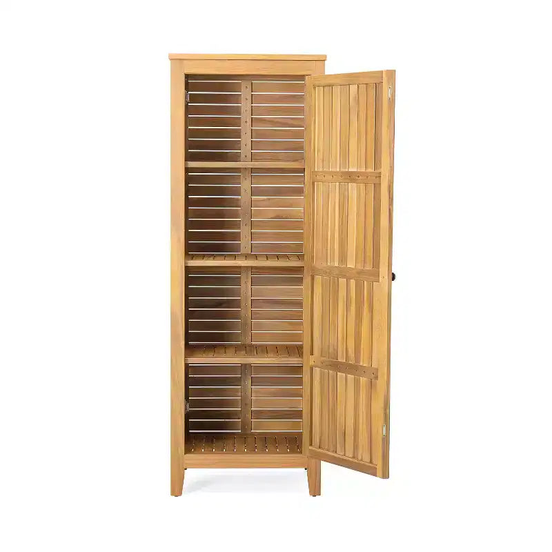 Mobile Contenitore in Legno di Teak Acacia con 3 Ripiani, 1 Anta