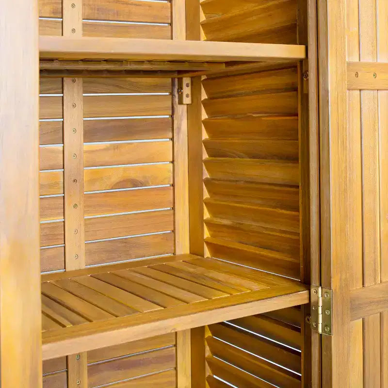 Mobile Contenitore in Legno di Teak Acacia con 3 Ripiani, 1 Anta