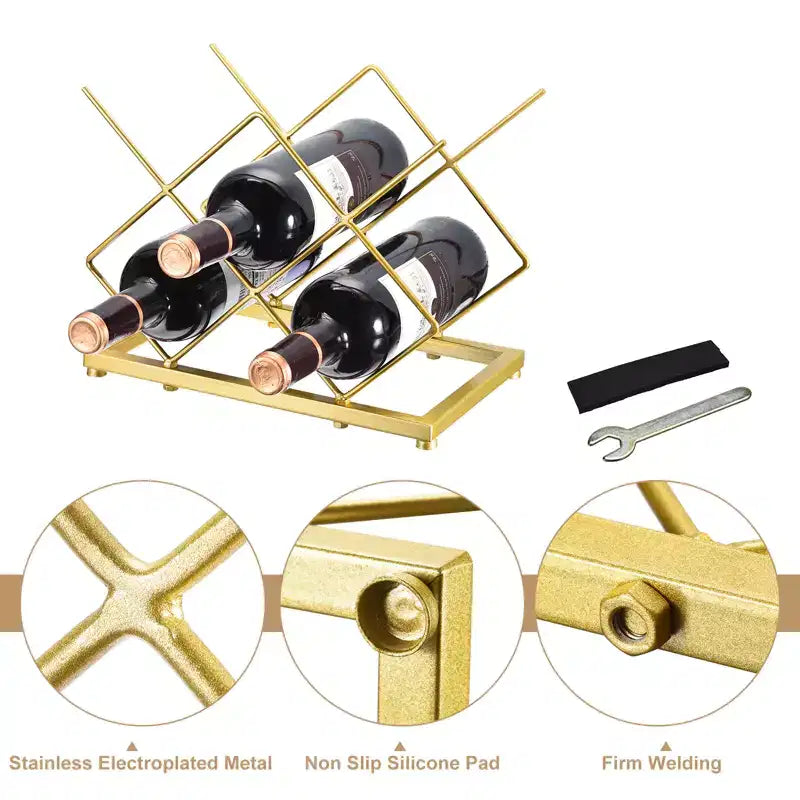 Rastrelliera per vino geometrica autoportante nera/oro, capacità 5 bottiglie