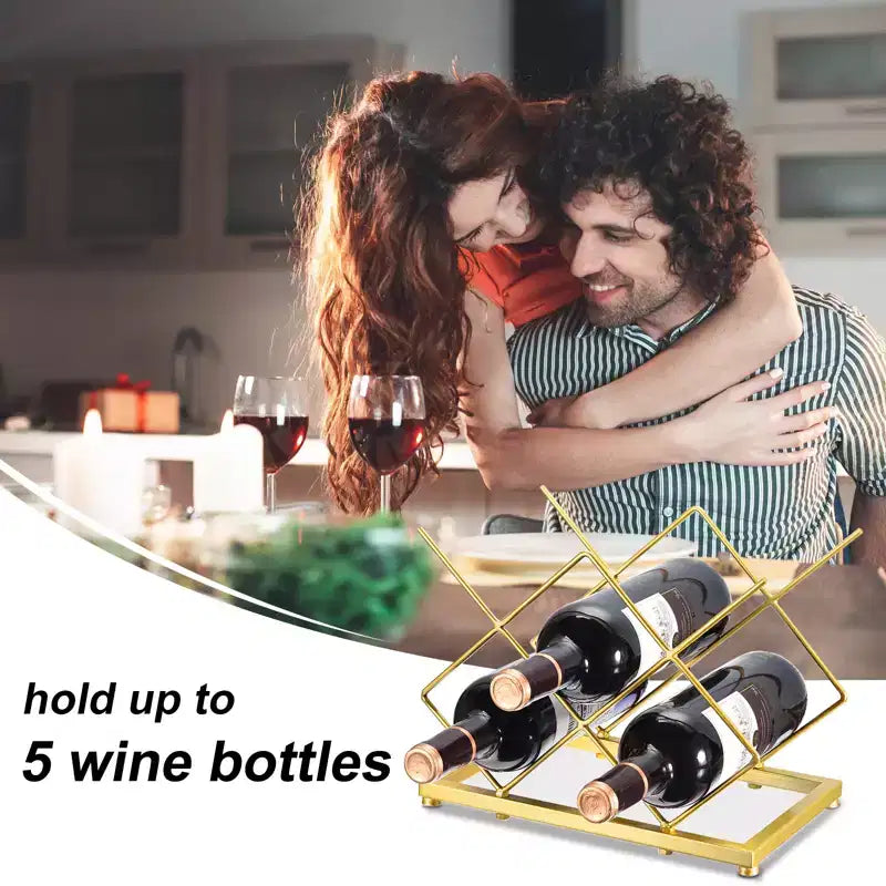 Rastrelliera per vino geometrica autoportante nera/oro, capacità 5 bottiglie